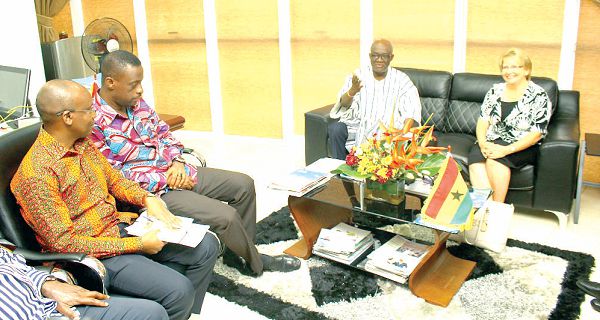 Mr Joseph Kofi Adda (3rd left), Minister of Aviation, introducing some staff of the ministry to Ms Heather Cameron (right), the Canadian High Commissioner in Accra during her visit. Picture: NII MARTEY M. BOTCHWAY