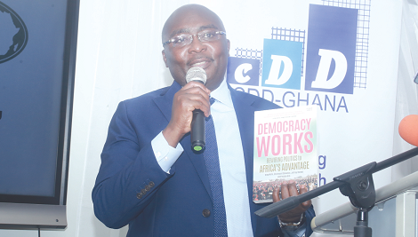 Vice-President Mahamudu Bawumia launching the book on democracy in Accra. Picture: GABRIEL AHIABOR