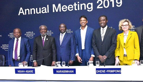 Dr Mahamudu Bawumia (3rd left) with Mr Kwaku Agyeman-Manu (left), Dr Anthony Nsiah-Asare (2nd left), Prof. Kwaku Ohene-Frimpong (right) and Dr Vas Narasimhan (2nd right) after the signing ceremony