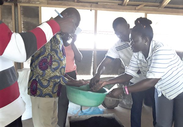 Some researchers at the insect meal production site at the ARI showcasing insect meal to the GH-NLA team as the renewable source of animal feed. 