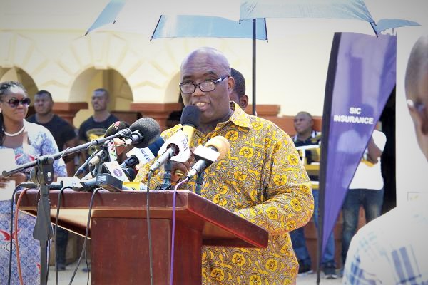 Mr Joe Ghartey, Minister, Railways Development speaking at the relaunch  of the Accra-Tema train services