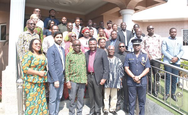  Reverend Professor Emmanuel Asante (4th left), the Chairman of the National Peace Council, with the participants. Those in the picture include Mr Albert Kan-Dapaah (3rd left), Minister of National Security; Mr Annup Vyas (2nd left), Head of Political and Communications at the British High Commission, and COP Mr Kofi Boakye (3rd right). Picture: Gabriel Ahiabor