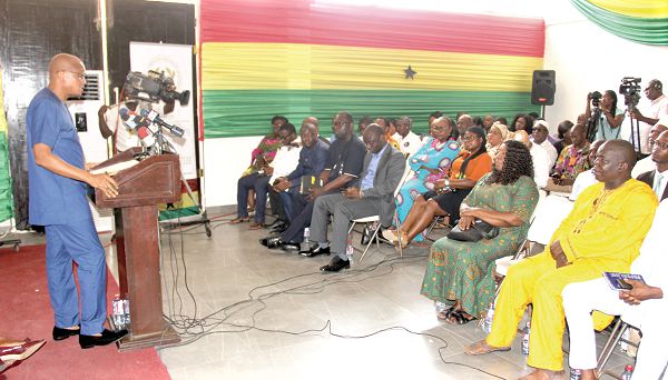  Dr Mustapha Abdul-Hamid, the Minister of Inner  Cities and Zongo Development,  addressing journalists and other participants during his turn at the meet-the-press series in Accra. Picture: EDNA ADU-SERWAA