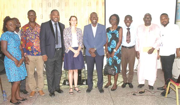  Mr Isaac Ankomah(3rd left),Director of Academic of Crystal Galaxy College and the E-French Plat Form in group photograph with Mr Kojo Adu(5th right),Representative from Ministry of Education and some other participants.Picture: ESTHER ADJEI