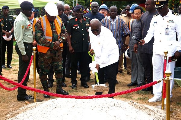  President Nana Addo Dankwa Akufo-Addo cutting the sod for the construction of a housing project at the Military Academy and Training School in Accra