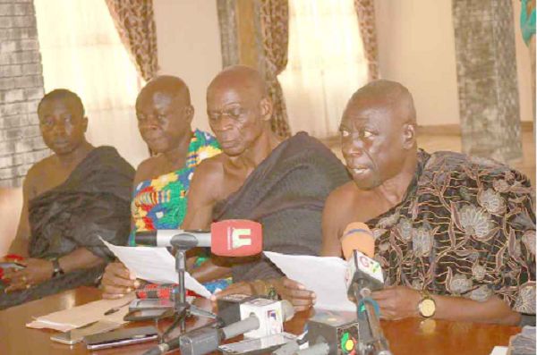  Nana Marfo Panin (right) speaking at the press conference. Those with him are some traditional leaders of the region
