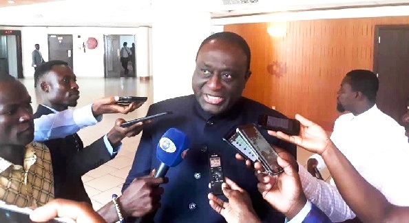 Mr Alan Kyerematen speaking to journalists after he had presented a statement on AfCFTA and Ghana's Selection as the host country for the AfCFTA secretariat in Parliament House yesterday