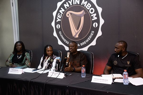 Dr Ibrahim Mohammed Awal (2nd right) speaking at the launch of the promo. With him is Mr Obinna Anyalebechi (right), and Ms Teye Mkushi (2nd left).