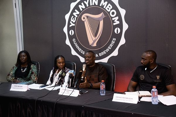 Dr Ibrahim Mohammed Awal (2nd right) speaking at the launch of the promo. With him is Mr Obinna Anyalebechi (right), and Ms Teye Mkushi (2nd left).