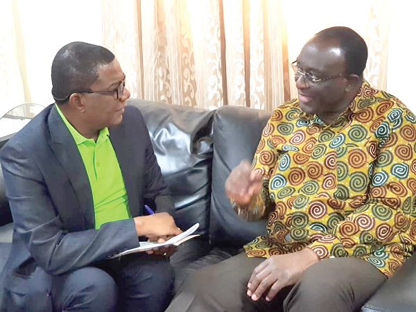 Mr Alan Kyerematen (right), the Trade and Industry Minister, shedding light on the AfCFTA with Mr Kobby Asmah, Political Editor, Daily Graphic, during the interview at his office in Accra