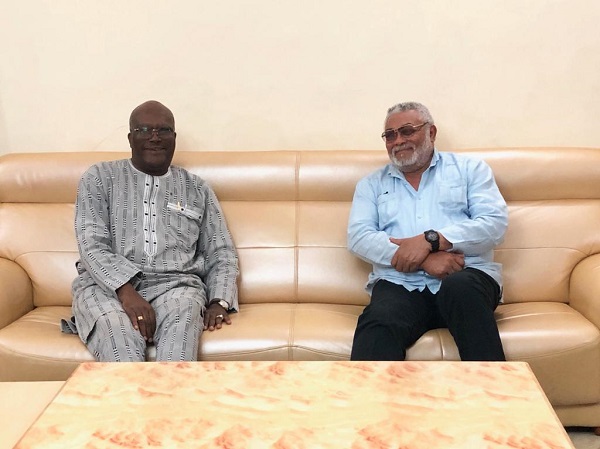 Former President Rawlings in a meeting with President Roch Marc Christian Kabore in Ouagadougou.