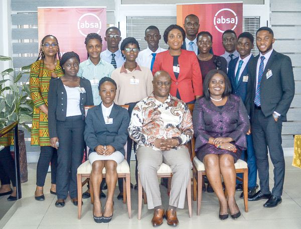 Officials of Barclays Ghana, African Leadership University scholars with Mr Thapelo Madumane (seated middle) and Nana Essilfuah Boison (seated right) 
