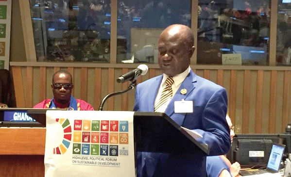 Prof. George Gyan-Baffour presenting the report at the 2019 High Level Political Forum (HLPF) at the United Nations 