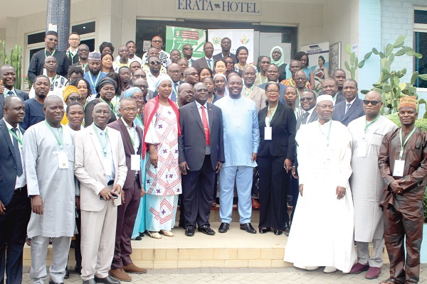 Mr Isaac Asiamah (7th right), the Minister of Youth and Sports,  with the participants. Picture: GABRIEL AHIABOR