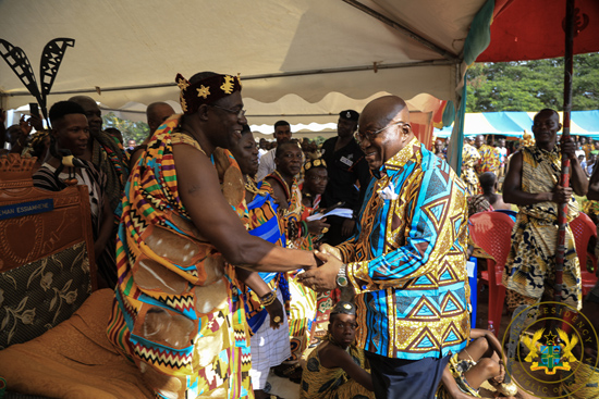President Akufo-Addo with Odeifuor Afoakwa III, Chief of Breman Essiam after the durbar