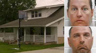 Kenny Fry and his wife Kelly adopted two children from Ghana, then starved and neglected them at their home in Osceola, Iowa, pictured (Pictures: KCCI)
