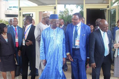 Mr Joseph Adda (5th left), Minister of Aviation, interacting with Colonel Latta (2nd right), Director General of Togo Civil Aviation, at the conference in Accra. With them are other Aviation experts from the Africa Region. Picture: GABRIEL AHIABOR