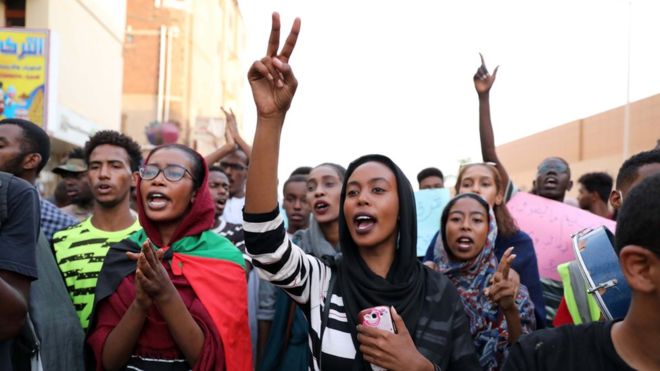  Hundreds of children, many dressed in their school uniforms, took to the streets of Khartoum 
