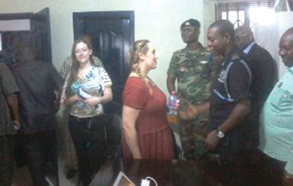 Dr Nicole Fox (2nd left) interacting with Chief Superintendant Samuel Amissah, the Ashaiman Divisional Commander, Ghana Police Service
