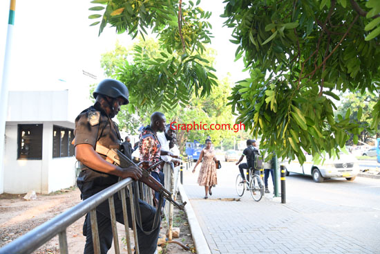 Security at the Police Headquarters. PHOTOS BY EBOW HANSON
