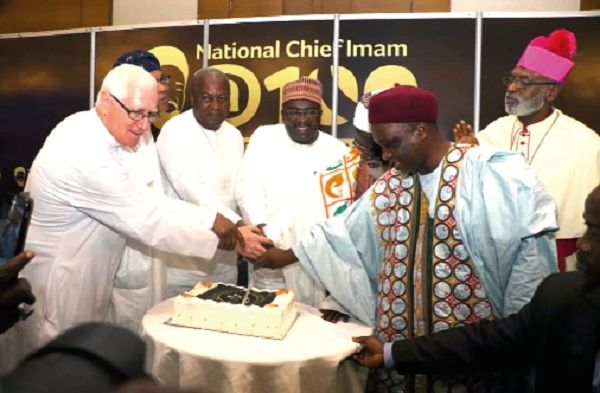 The National Chief Imam (3rd right) and other prominent leaders during his 100th birthday breakfast lecture at the Movenpick Ambassador Hotel on 23rd April 2019