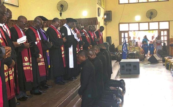 Rt Rev. Professor Joseph Obiri Yeboah Mante (arrowed) commissioning the new pastors