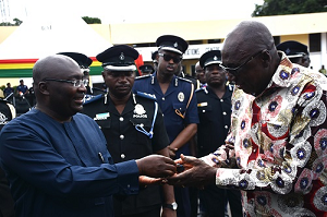 Dr Bawumia(left) handling over the keys to the vehicles to Mr Ambrose Dery(right). Anita Nyarko-Yirenkyi 