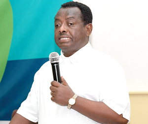  Dr Abebe Haile -Gabriel (right) addressing participants in the forum on World Food Safety. Pictures: EBOW HANSON