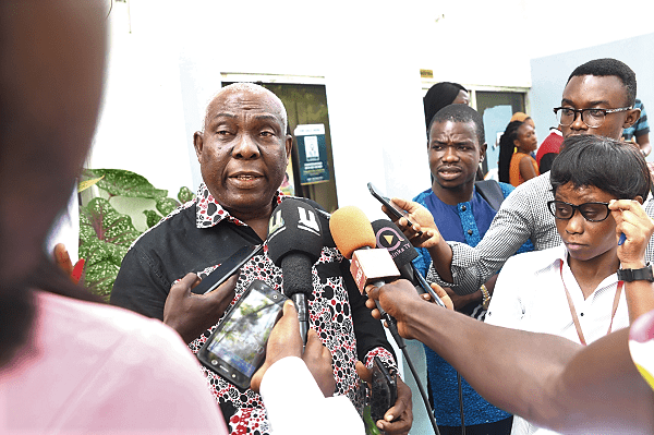 Mr Larbie Hammond, Vice-President of the Progressive Road Contractors Association addressing journalists