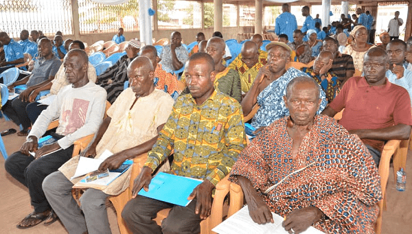  Mr James Kwame Otieku (inset), Chairman of the Board of Directors, addressing the meeting