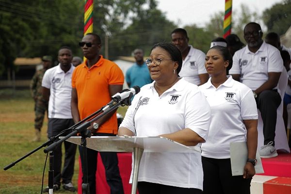 First Lady, Mrs Rebecca Akufo-Addo, delivering her address at the Achimota Basic School at the 60th anniversary walk and launch