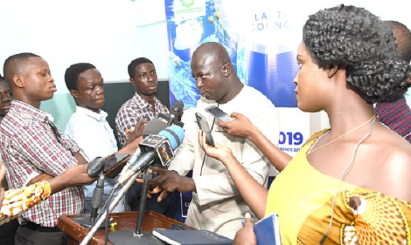 Mr Yaw Mensah Tornyigah talking to some media personnel at the launch of the West Africa Plastic Waste and Marine Litter conference 2019. Picture: EBOW HANSON 