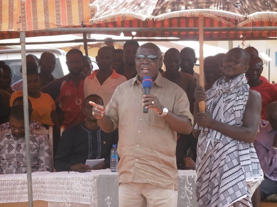 Deputy CEO of GIADEC , Akwasi Osei-Adjei addressing some communities with Bauxite reserves.