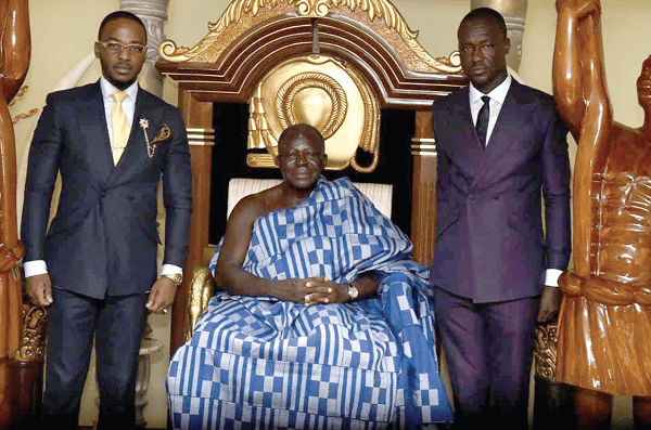 Otumfuo Osei Tutu II with Mr Richard Adjei Mensah Ofori-Atta (right) and Prof. Dr Ambassador Tal Edgars