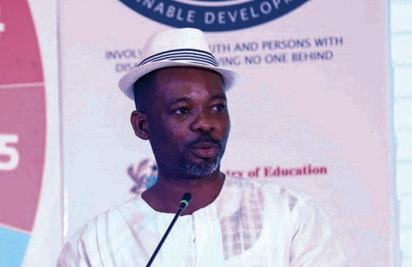 Chief Nat Ebo Nsarko (inset), Executive Director of Millennium Promise Alliance, addressing participants in the launch of the Rolling ICE on SDGs campaign