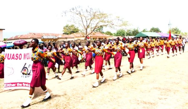 Students of the Juaso Model JHS marching during the Independence Day parade in the Asante Akim South Municipality of the Ashanti Region.