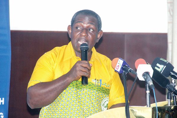  Mr Joseph King Adu (right), National Chairman, Ghana Railway Workers Union (GRWU), speaking to participants. Pictures: Maxwell Ocloo