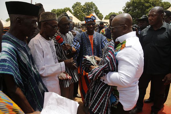 President Akufo-Addo recieving a smock from an elder of Tumu Traditional Area