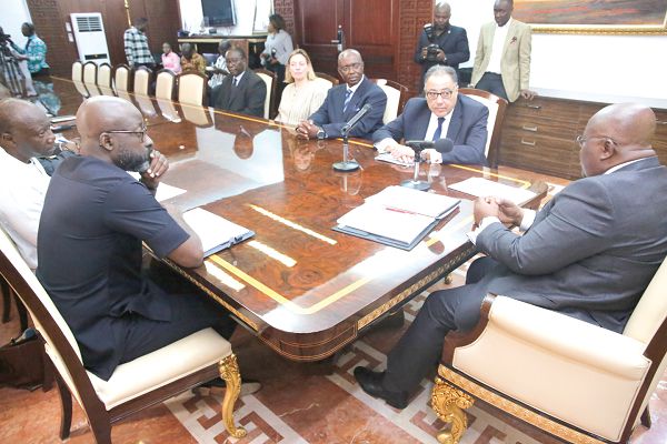 President Nana Addo Dankwa Akufo-Addo, in discussions with Mr Hafez Ghanem (arrowed), the World Bank Africa Vice-President, at the Jubilee House in Accra.  Picture: SAMUEL TEI ADANO