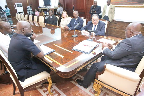 President Nana Addo Dankwa Akufo-Addo, in discussions with Mr Hafez Ghanem (arrowed), the World Bank Africa Vice-President, at the Jubilee House in Accra.  Picture: SAMUEL TEI ADANO