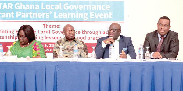 Dr Abdulai Darimani (3rd left), Acting Director, Institute of Local Government Studies (ILGS), making some remarks. Those with him are Mr Ibrahim Tanko Amidu (2nd left), Ag CEO, STAR Ghana Foundation, Dr Esther Ofei-Aboagye (left), Governing Council Chair, STAR Ghana Foundation and Dr Eric Oduro Osae, Dean of Studies and Research, ILGS. Picture: NII MARTEY M. BOTCHWAY