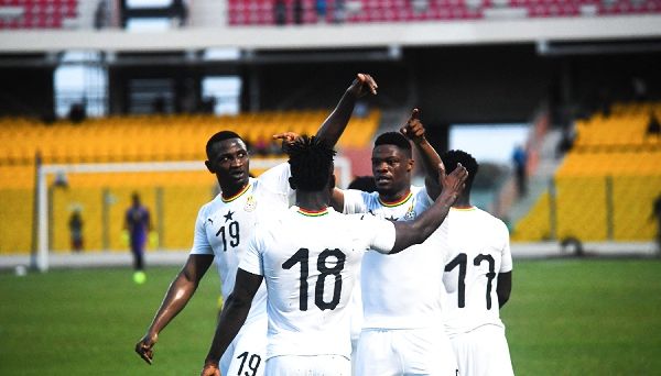 Black Stars players celebrating Caleb Ekuban’s goal
