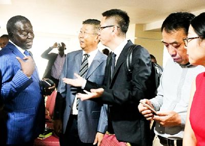Mr Owusu-Bio (middle) and Mr Addo-Kuffuor interacting with some of the delegates after the opening of the conference. Picture: DELLA RUSSEL OCLOO