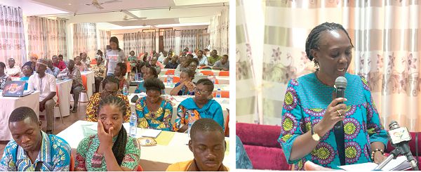 Madam Magaret Gwada (inset) speaking at the workshop