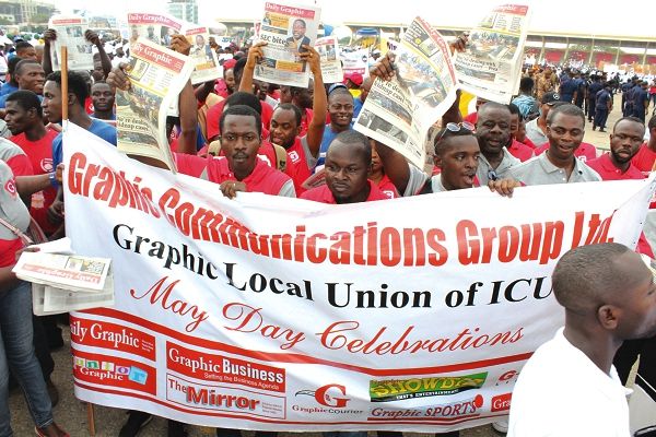 Workers of the Graphic Communications Group Limited at the May Day parade in Accra. Picture: PATRICK DICKSON