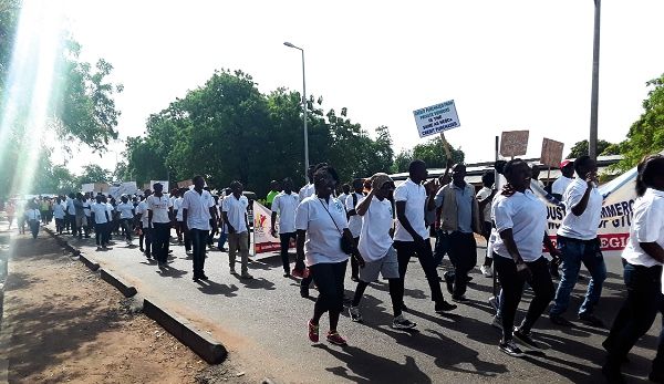 Some of the placard bearing workers on the streets of Bolgatanga to mark the May Day celebration