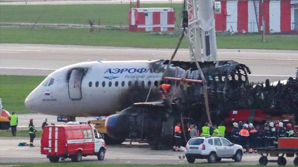 The plane wreckage: the blaze totally incinerated the rear half of the Superjet