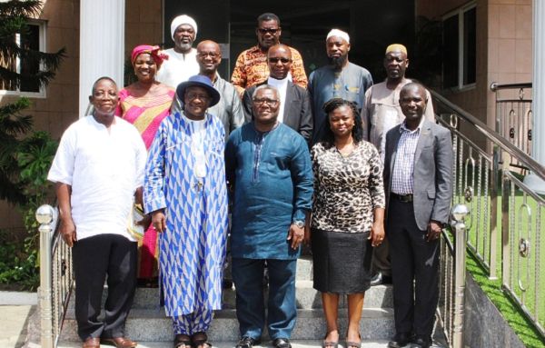 Rev Dr Nii Amoo Darku (middle), National Board Member, Rt.Rev Samuel Osabutey (2nd left), Chairman, Greater Accra Peace Council, Mr George Amu (right), Acting Executive Secretary, National Peace Council and members of the Greater Peace Council. Picture: INNOCENT K.OWUSU.