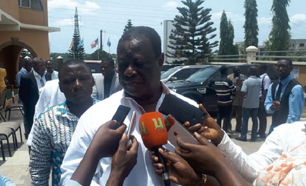 Mr Kwesi Amoako-Attah speaking to journalists after addressing the workshop