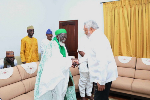 Rawlings welcomes the National Chief Imam to his office at Ridge in Accra